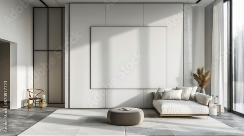 light interior design with empty wall and copy space for wall art mockup, minimalistic, modern, scandinavian