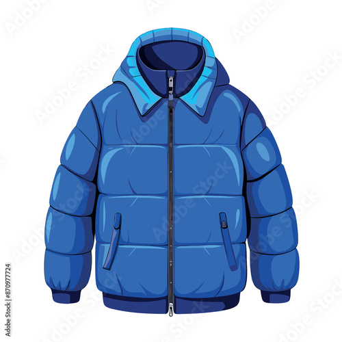 Isolated on a white background, a realistic blue puffer jacket