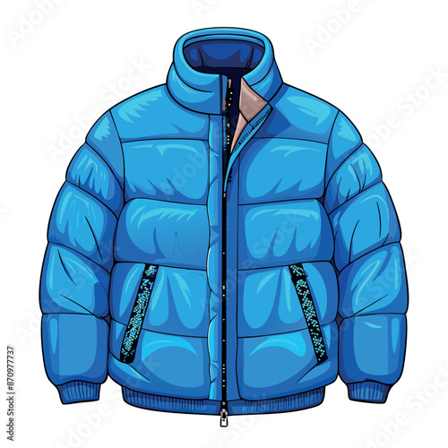 Isolated on a white background, a realistic blue puffer jacket