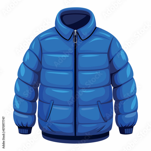 Isolated on a white background, a realistic blue puffer jacket