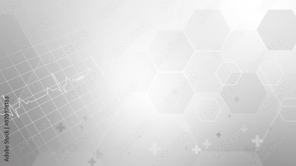 Health care and science grey pattern. Medical innovation concept background design. Cardiogram of the heart. Loop animation. Copy space. Health care and science grey pattern. Medical innovation concept background design. Cardiogram of the heart. Loop animation. Copy space.