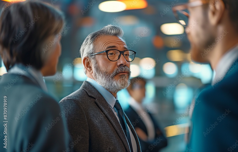Businessman or individuals at the airport meeting for flight updates, travel news, or itinerary preparation Businessman or individuals at the airport meeting for flight updates, travel news, or itinerary preparation