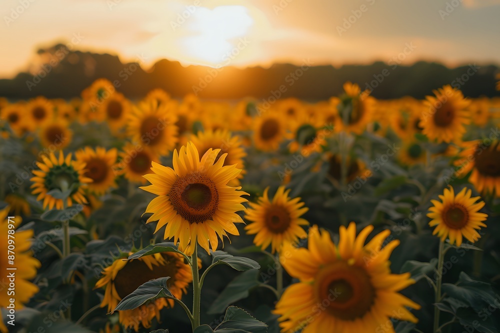 Fototapeta premium Sunset Serenity in the Sunflower Fields