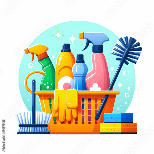 Cleaning equipment and products modern vector illustration isolated on a white background