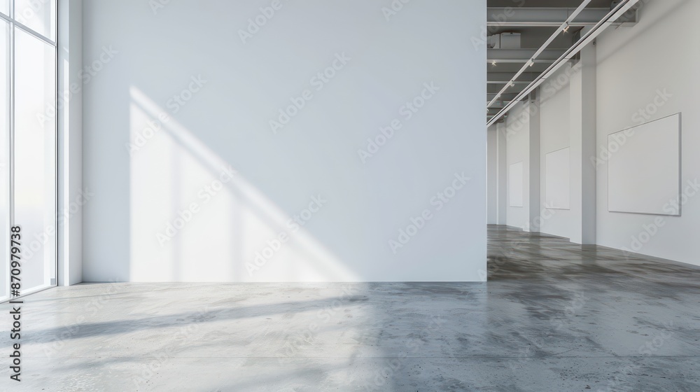 Fototapeta premium scandinavian interior, minimalistic interior with empty wall, copy space, blank canvas on wall for wall art, mockup template