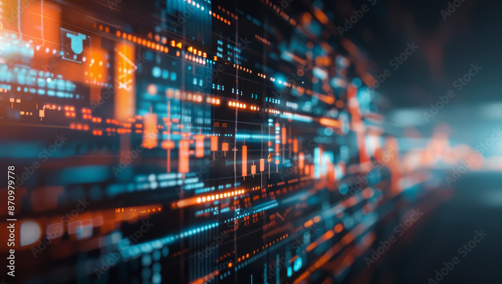 A computer screen with a lot of orange and blue lines by AI generated image A computer screen with a lot of orange and blue lines by AI generated image