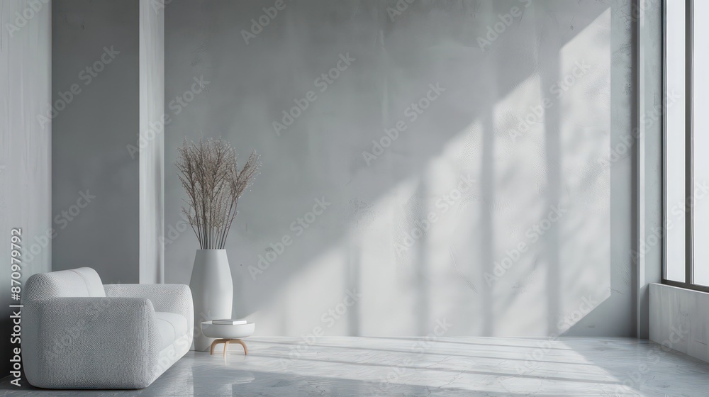 Obraz premium scandinavian interior, minimalistic interior with empty wall, copy space, blank canvas on wall for wall art, mockup template