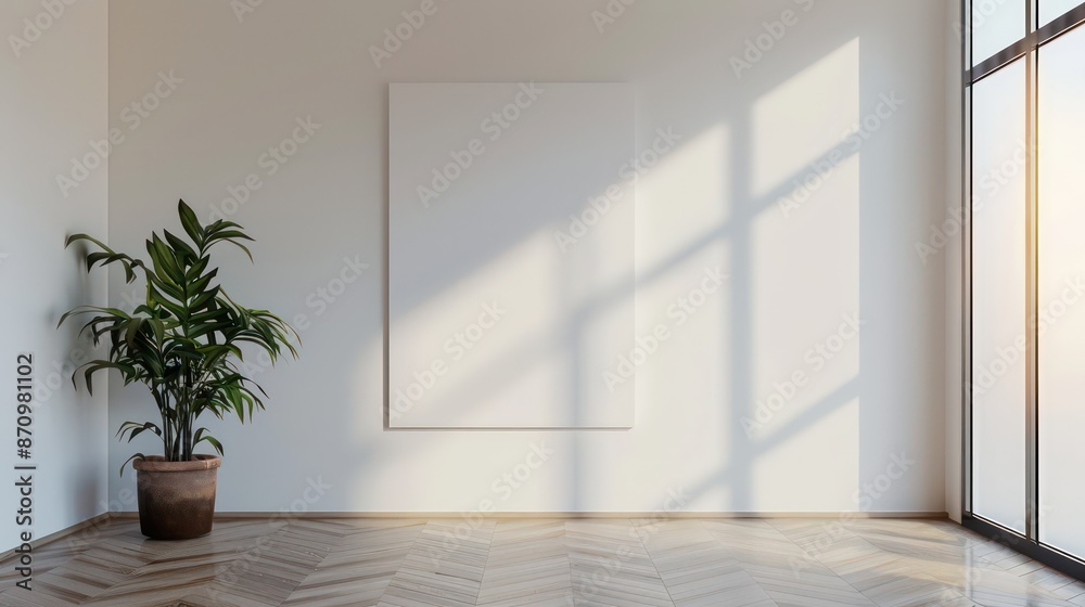 Fototapeta premium modern scandinavian interior living room with chair or sofa and blank wall, empty wall, blank canvas, copy space, bright interior