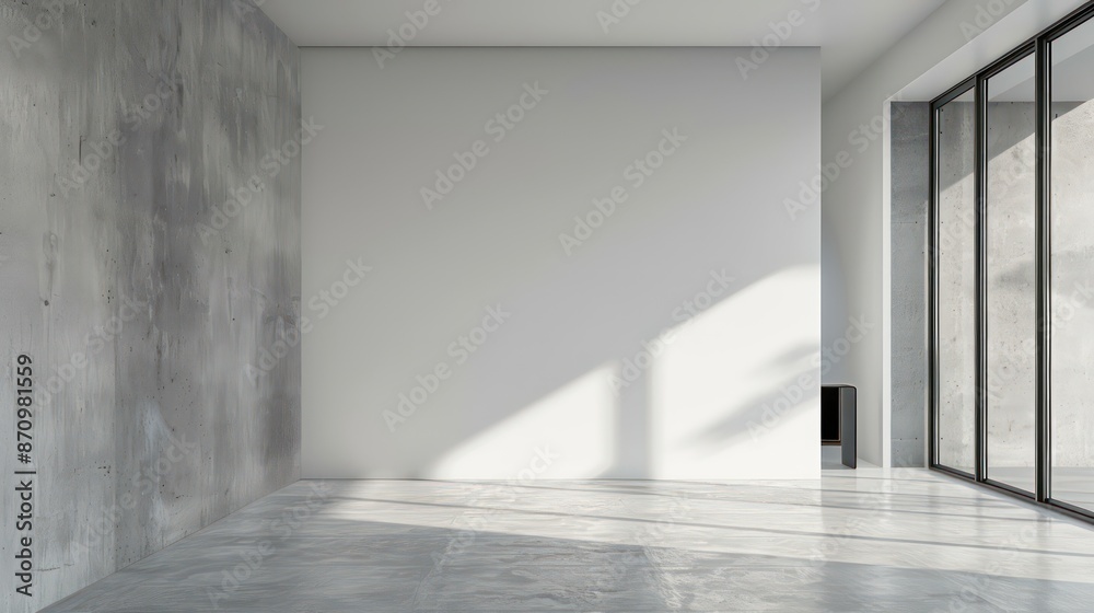 Fototapeta premium modern industrial interior design space, empty wall for copy space, blank canvas on wall in minimalistic interior, scandinavian interior