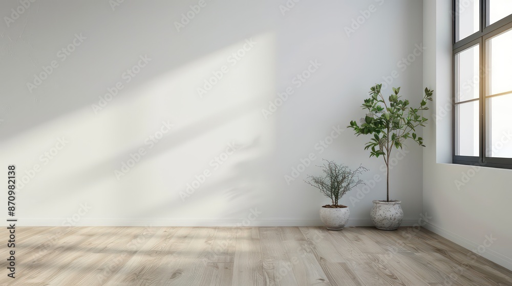 Fototapeta premium modern industrial interior design space, empty wall for copy space, blank canvas on wall in minimalistic interior, scandinavian interior