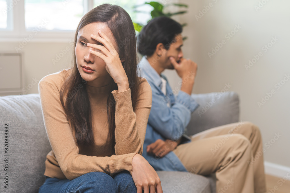 Breakup and depressed, asian young quarrel couple love fight relationship in trouble. Different people are emotion angry. Argue wife has expression upset with husband. Problem of family people. Breakup and depressed, asian young quarrel couple love fight relationship in trouble. Different people are emotion angry. Argue wife has expression upset with husband. Problem of family people.