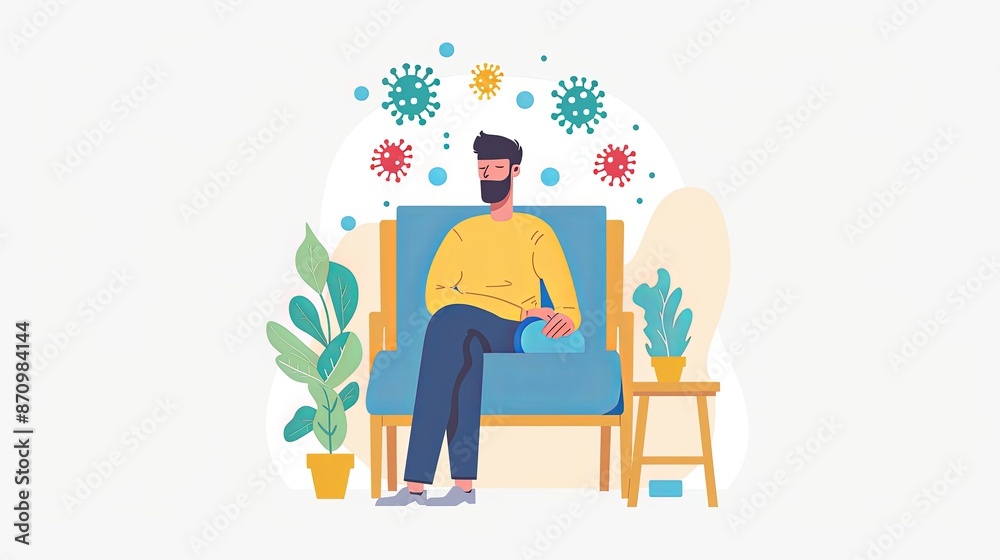 Illness and Fever Concept - Infected Person with Medical Symptoms in Flat Design Illustration Illness and Fever Concept - Infected Person with Medical Symptoms in Flat Design Illustration