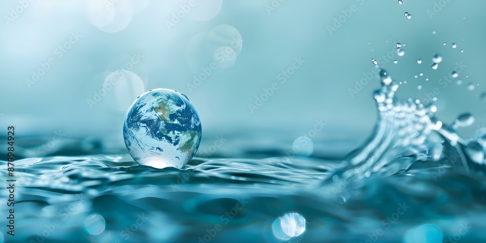 World Water Day Banner Earth in Water with Blue Bokeh Background. Concept World Water Day, Earth Illustration, Blue Bokeh Background, Environmental Awareness, Nature Conservation World Water Day Banner Earth in Water with Blue Bokeh Background. Concept World Water Day, Earth Illustration, Blue Bokeh Background, Environmental Awareness, Nature Conservation
