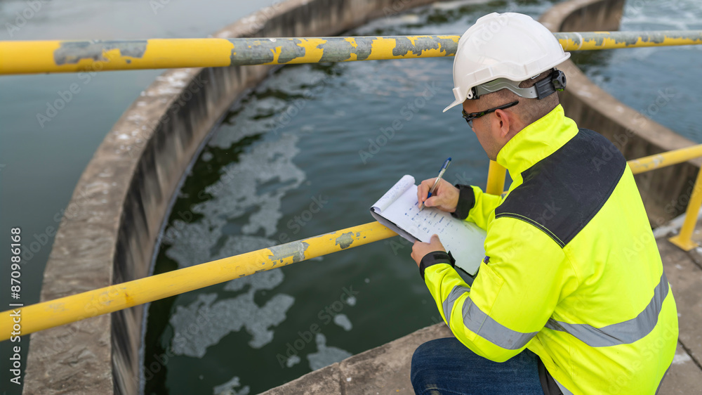 Environmental engineers work at wastewater treatment plants,Water supply engineering working at Water recycling plant for reuse Environmental engineers work at wastewater treatment plants,Water supply engineering working at Water recycling plant for reuse