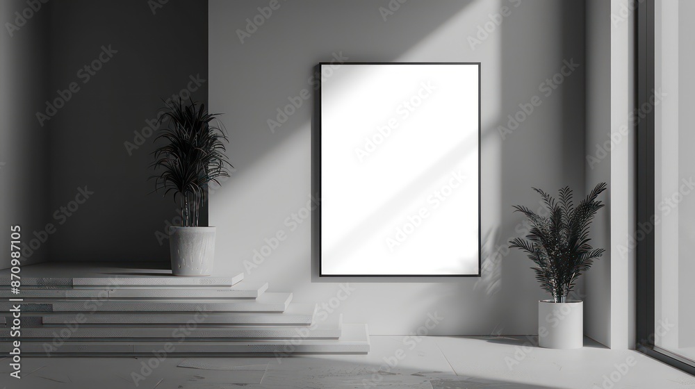 modern interior design with empty canvas on wall copy space for wall art modern interior design with empty canvas on wall copy space for wall art