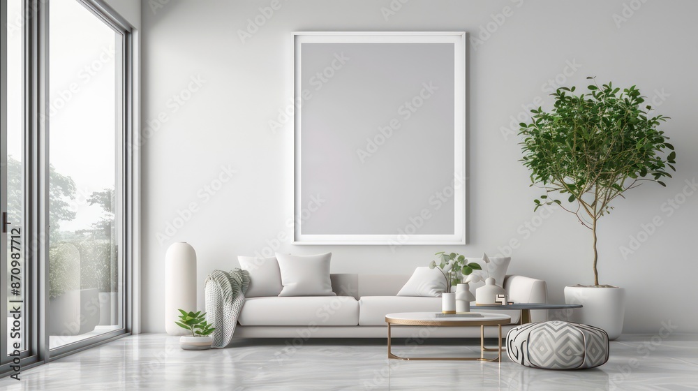 modern interior design with empty canvas on wall copy space for wall art modern interior design with empty canvas on wall copy space for wall art