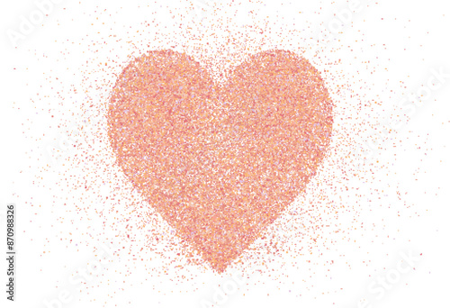 Pink salt or sugar powder, flying dust particles. Crystal of himalayan salt dust grain texture in the shape of heart. Crushed granules of sand or himalaya salt. Vector illustration of spilled powder