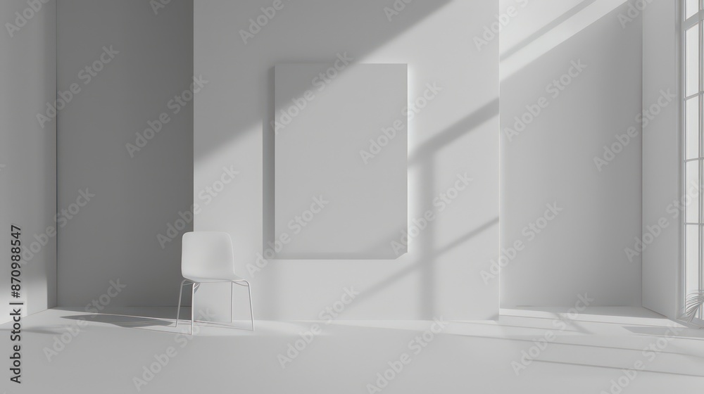 Fototapeta premium empty wall with blank canvas for wall art mockup template, copy space, product concepts. interior design