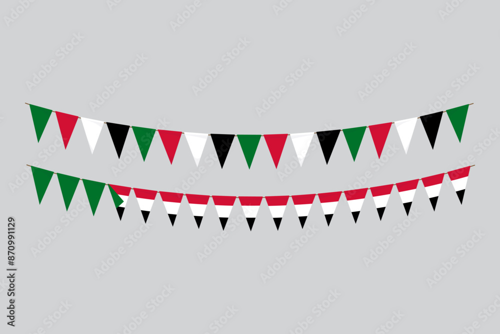 Obraz premium Flags isolated. Sudan paper bunting. flags birthday, anniversary, celebrate event.