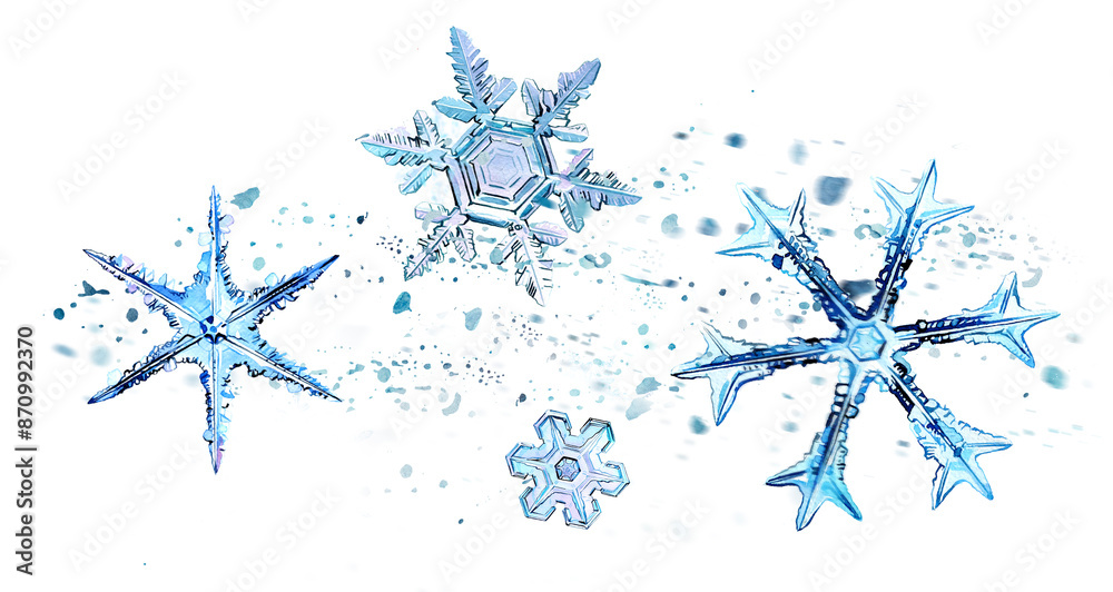Watercolor snowflakes on a white background. Winter and Christmas concept illustration. Watercolor snowflakes on a white background. Winter and Christmas concept illustration.