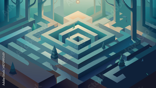 Mysterious Isometric Labyrinth in Enchanted Forest Design
