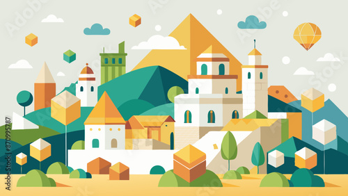 Geometric Illustrated Landscape with Colorful Abstract Shapes