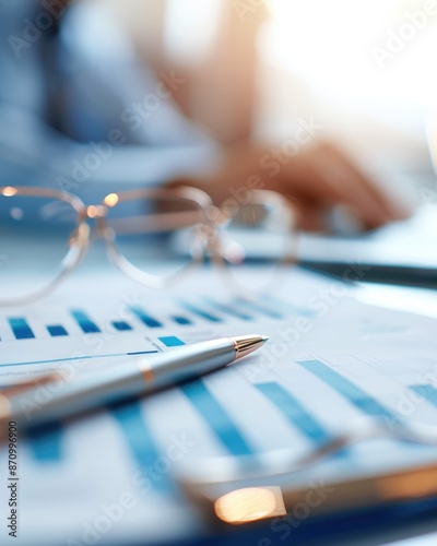 Close-up of business team with financial graphs, strategic planning photo