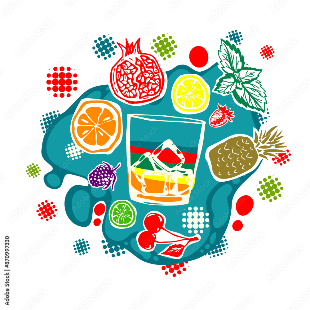 Fruit fresh drink colored. hand drawing. Not AI. Vector illustration. Fruit fresh drink colored. hand drawing. Not AI. Vector illustration.