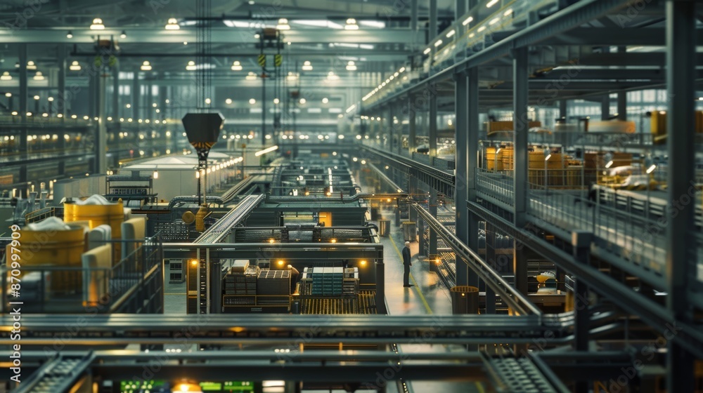 Large Manufacturing Facility with Overhead Heaters, Active Production Lines, and Machinery Operations Large Manufacturing Facility with Overhead Heaters, Active Production Lines, and Machinery Operations