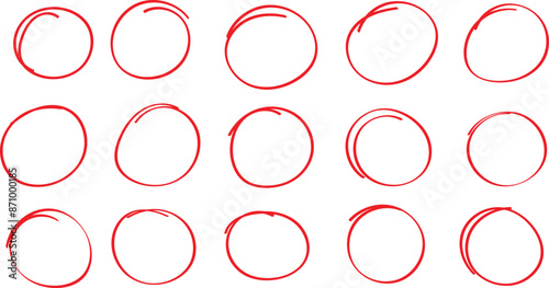 abstract hand drawn round red marker set. red round stroke frame. text highlight circle frame. vector illustration.