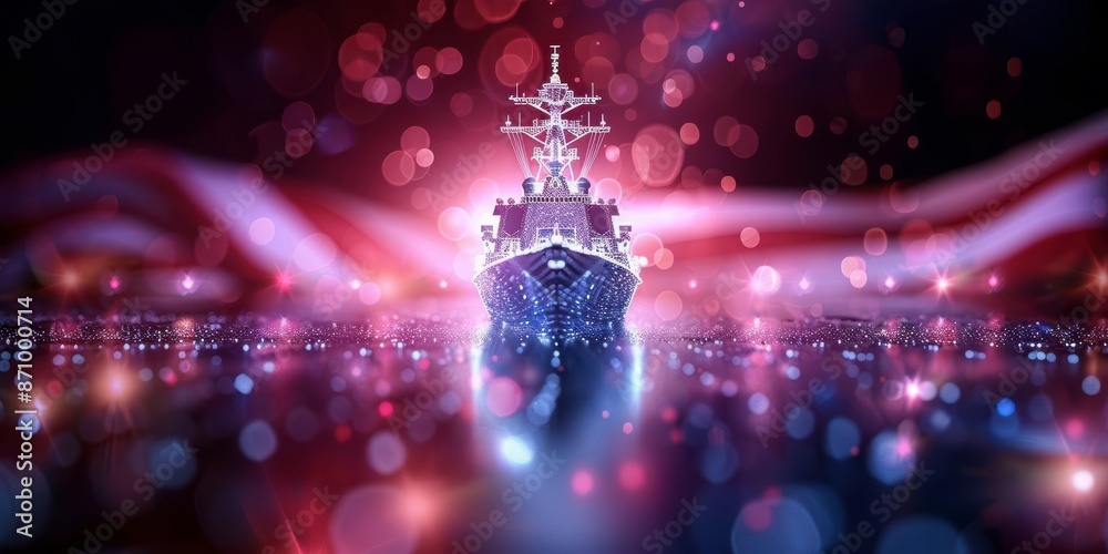 A majestic ship in a field of twinkling lights. A majestic ship in a field of twinkling lights.