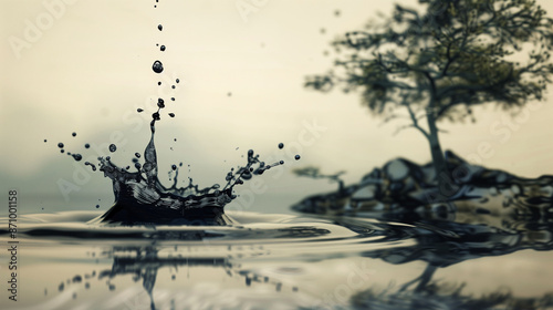 Ink Drop Creating a Miniature Landscape as It Spreads