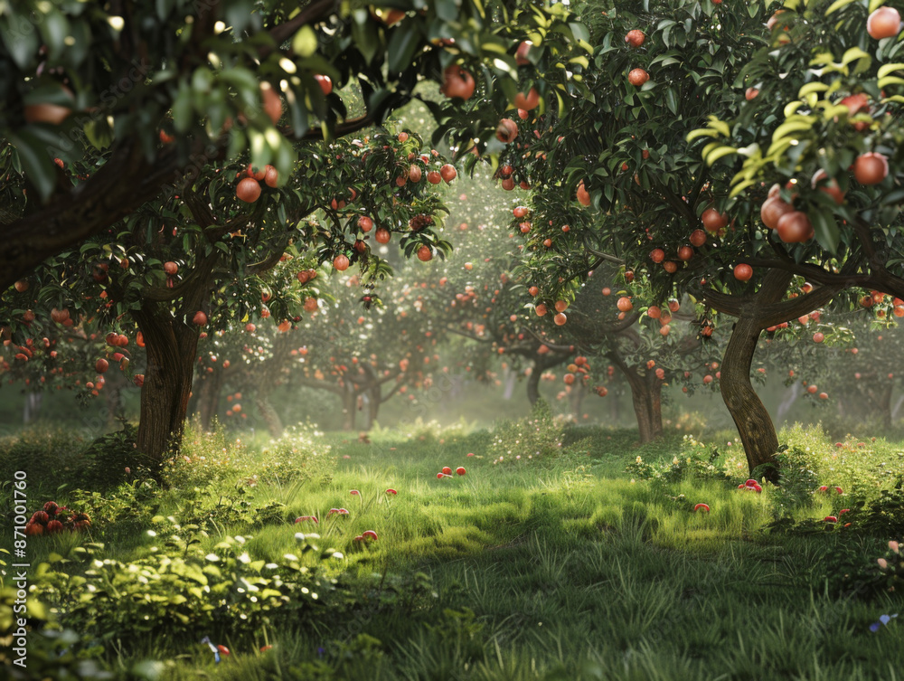 Fototapeta premium Apple Orchard, Generative AI Illustration