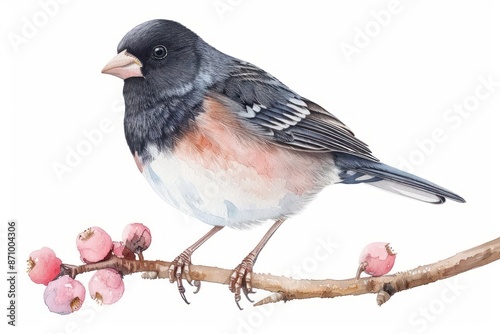 Dark-eyed Junco, bird, Pastel-colored, in hand-drawn style, watercolor, isolated on white background photo