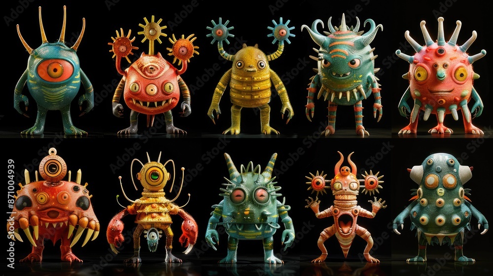 Fototapeta premium Vibrant and diverse cartoon aliens with colorful designs.