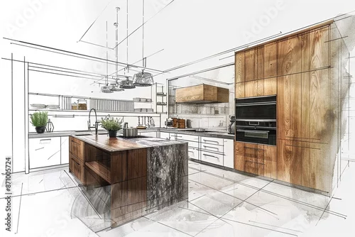 Obraz Kitchen sketch drawing design. Ai generative