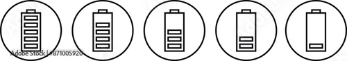 Battery charging icon. Battery charge level minimum to maximum. Battery status. Vector illustration
