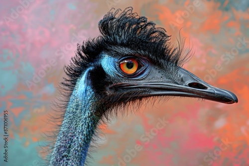 Emu, isolated on pastel background, stock photographic style photo