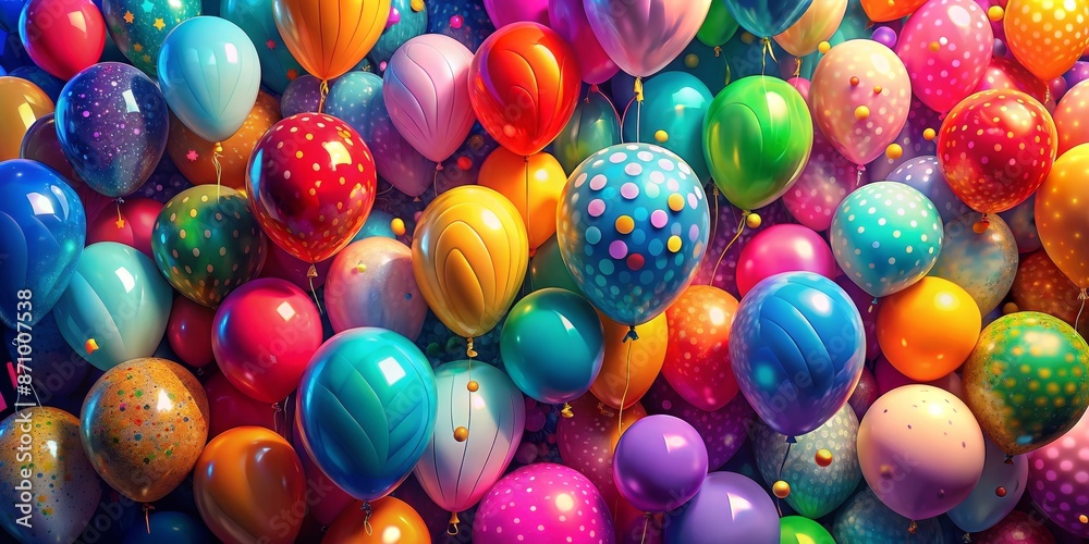 Birthday-themed background image featuring balloons and designated space for customizable text, created using artificial intelligence. Birthday-themed background image featuring balloons and designated space for customizable text, created using artificial intelligence.