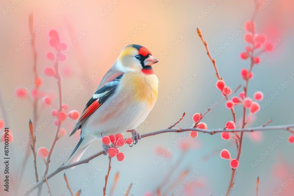 Goldfinch, isolated on pastel background, stock photographic style Goldfinch, isolated on pastel background, stock photographic style