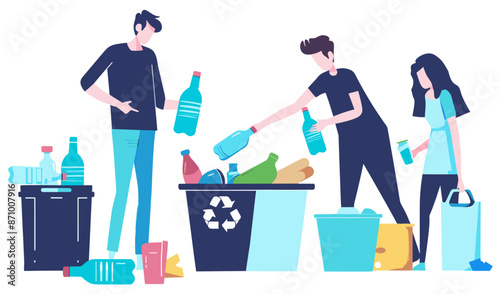 People educing plastic use.Flat design illustration photo