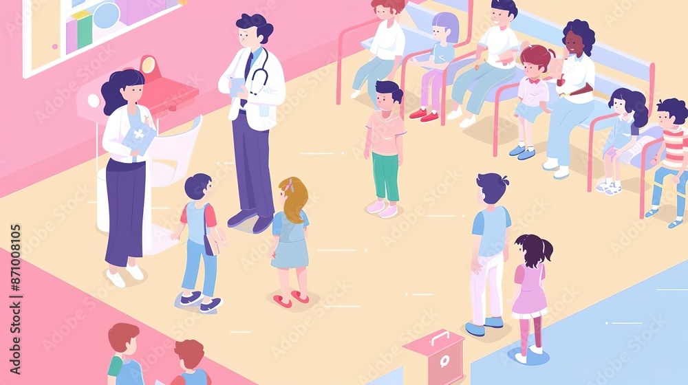 Fototapeta premium Health education, with illustrations of a doctor or nurse teaching children about health and hygiene