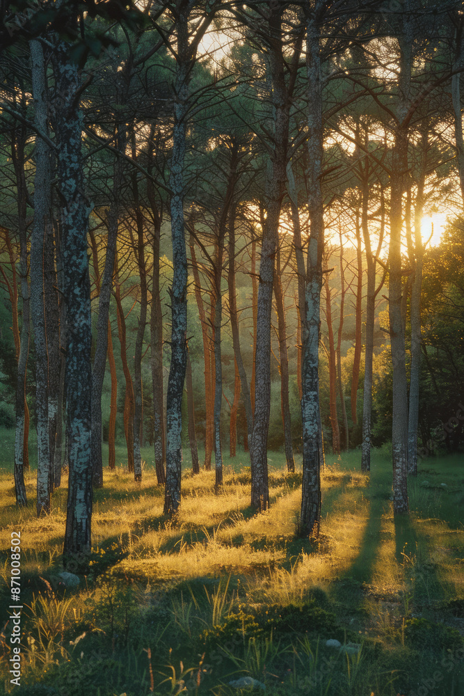 Obraz premium Detailed image of a grove of trees with trunks made of a transparent, glass-like material,