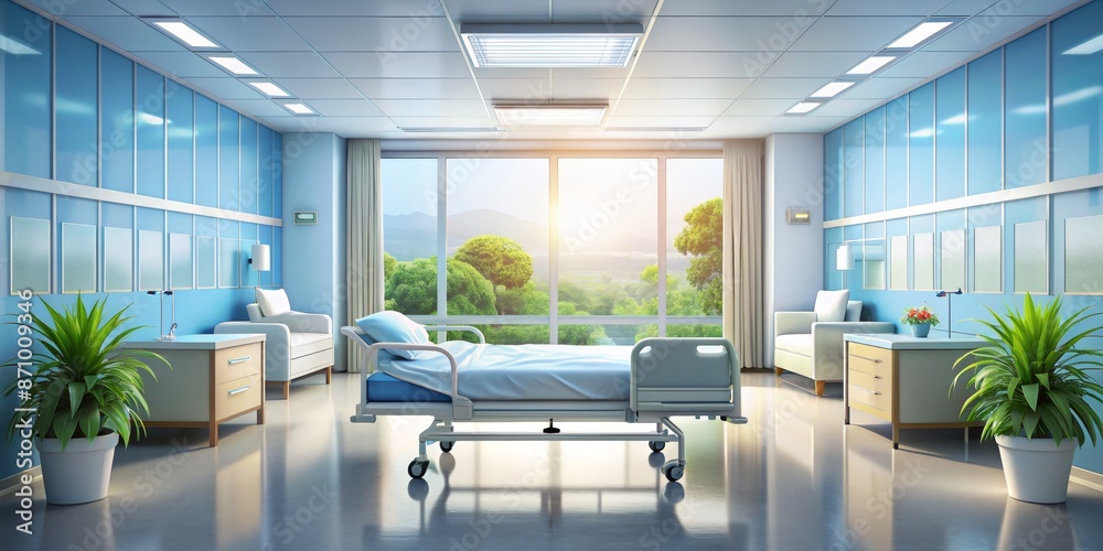 Clean and bright hospital room with advanced medical equipment for healthcare advertising Clean and bright hospital room with advanced medical equipment for healthcare advertising