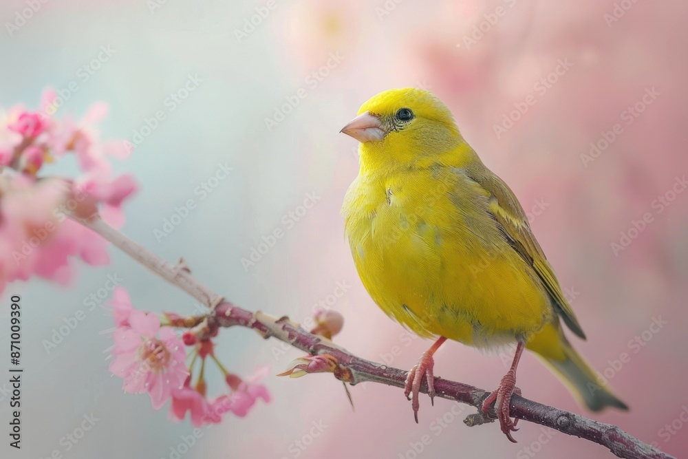 Greenfinch, isolated on pastel background, stock photographic style Greenfinch, isolated on pastel background, stock photographic style