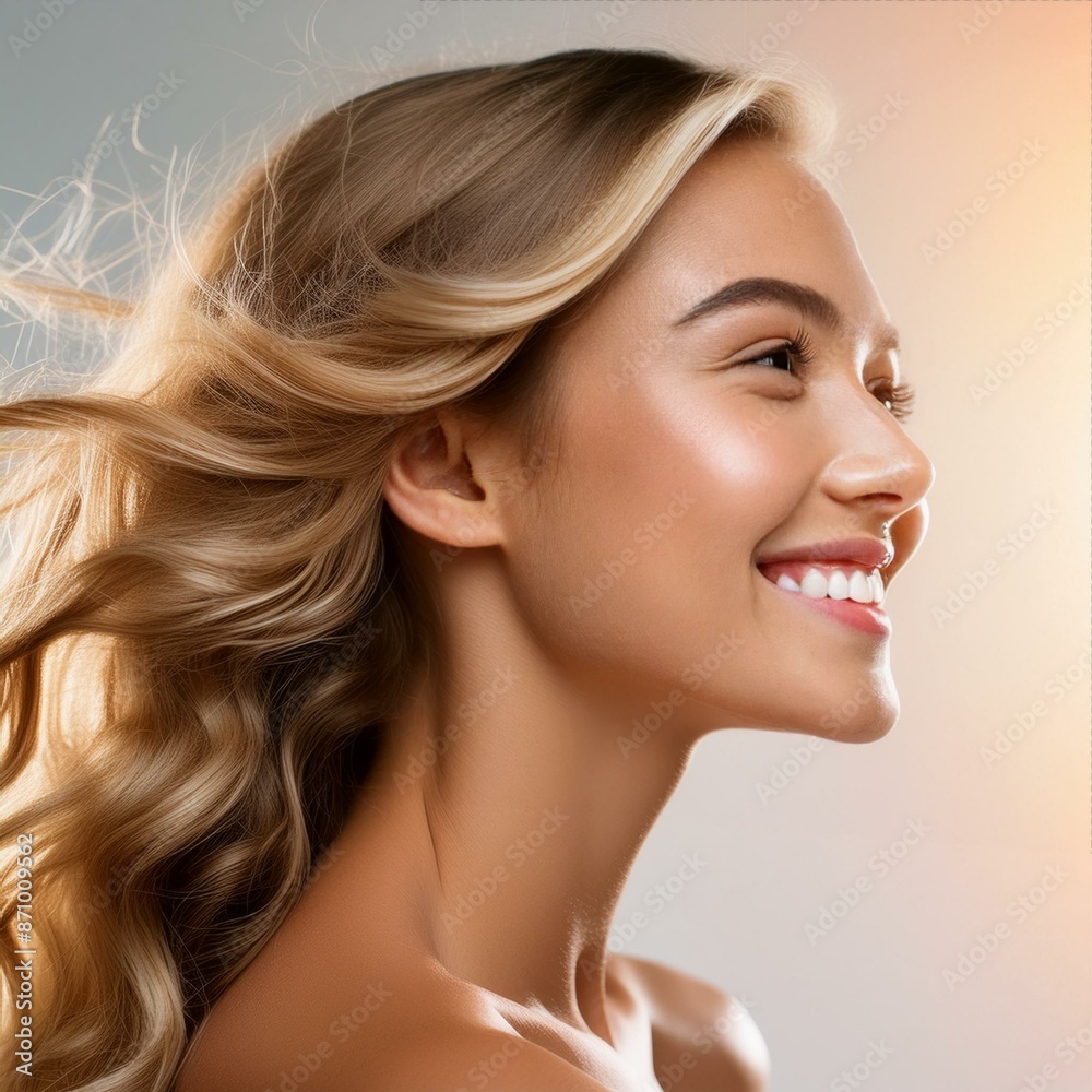 Portrait of a woman on a white background with flowing blonde hair Portrait of a woman on a white background with flowing blonde hair