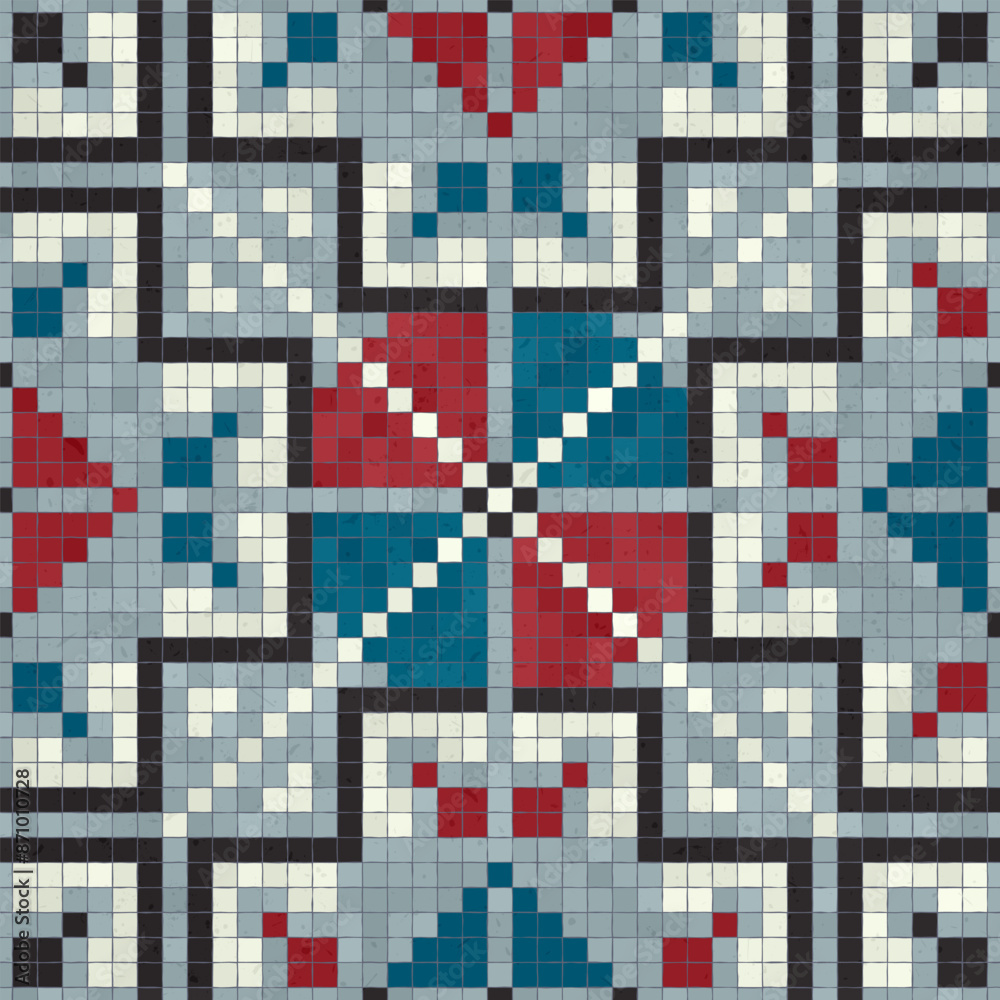 Fototapeta premium Mosaic tiles background, seamless vector pattern