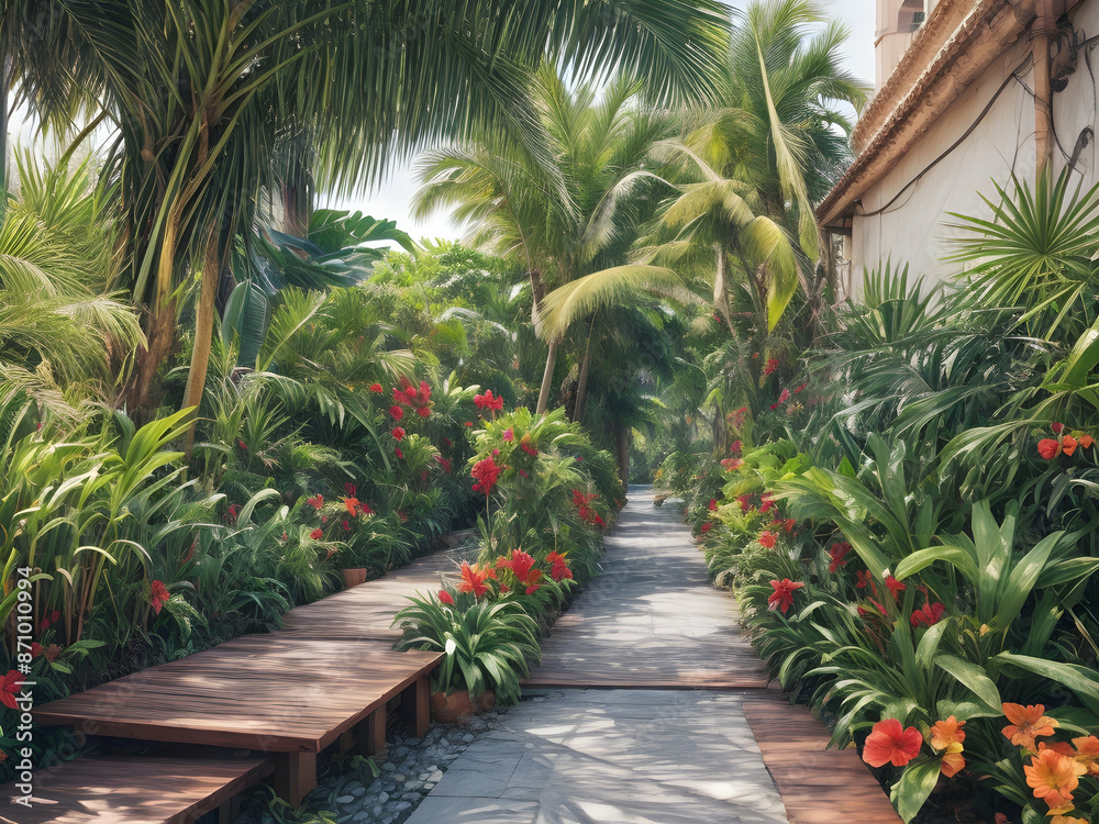 trees in the garden palm, tree, garden, tropical, park, summer, nature, sky,Ai generated trees in the garden palm, tree, garden, tropical, park, summer, nature, sky,Ai generated