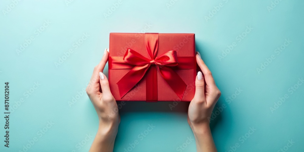Empty elegant luxury red box mockup with ribbon in hands Top view on light blue background Gift box explore present close up red luxury box, empty box, gift box mockup, present box, top view Empty elegant luxury red box mockup with ribbon in hands Top view on light blue background Gift box explore present close up red luxury box, empty box, gift box mockup, present box, top view