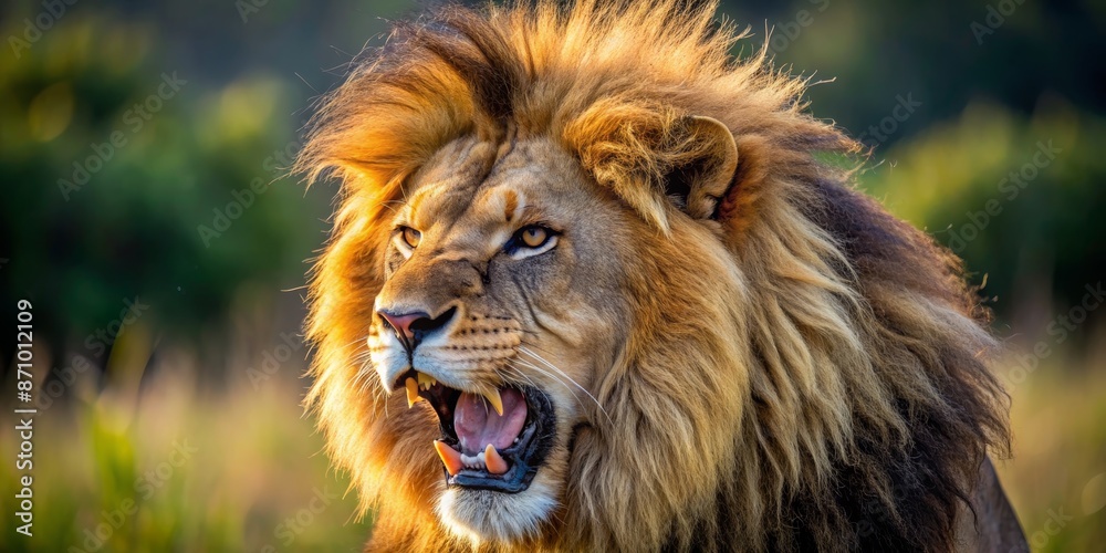 Ferocious African Lion Portrait Close-up of a Majestic Wild Predator , roar, mane, wildlife, savanna, danger Ferocious African Lion Portrait Close-up of a Majestic Wild Predator , roar, mane, wildlife, savanna, danger